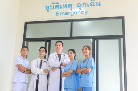 An Asian professional confidence medic team are walking  in hospital, health care concept .の写真素材