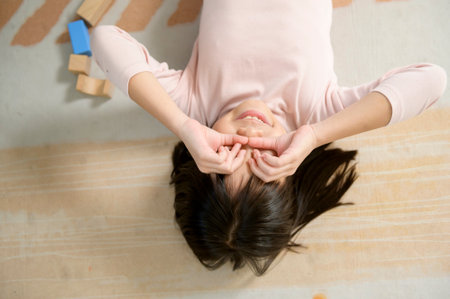 Asian kids enjoy playing in home , family lifestyle conceptの写真素材