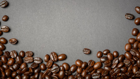 Coffee bean roasted on black background