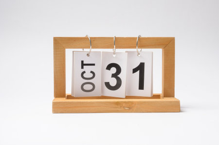 Wooden Sign Calendar on Halloween celebration festival , Holiday concept