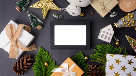 Christmas decorations on black background