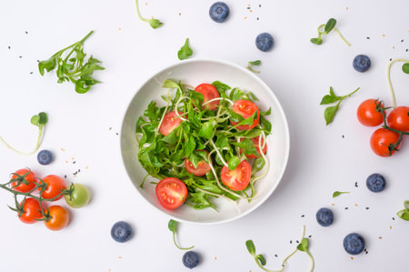 Salad on bowl , Healthy freshness vegetables and fruits on white background , Healthy eating conceptの写真素材