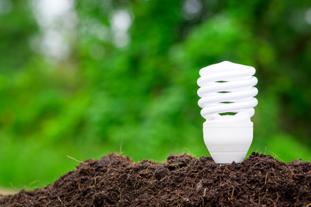 light bulb on green background , Ecological technology , Save earth concept