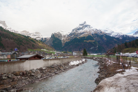 Interlaken, SWITZERLAND - 26/12/2022: beautiful scenic landscape in winter, Interlaken, Switzerlandのeditorial素材