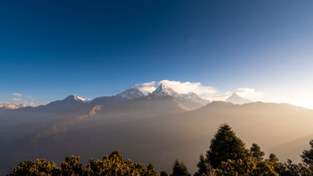 Beautiful view of Annapurna mountain range , Nepalの写真素材