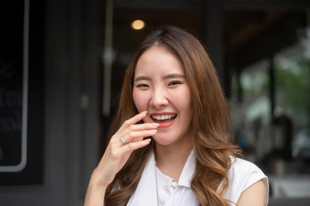 Close up  face of young  pretty asian woman smiling