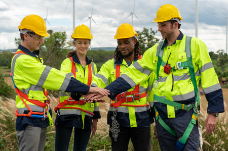 Engineering people are meeting at electrical turbines field, Engineering people, corporate working, teamwork conceptの写真素材