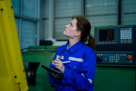 Female Robotics engineer working with Programming and Manipulating Robot Hand, Industrial Robotics...