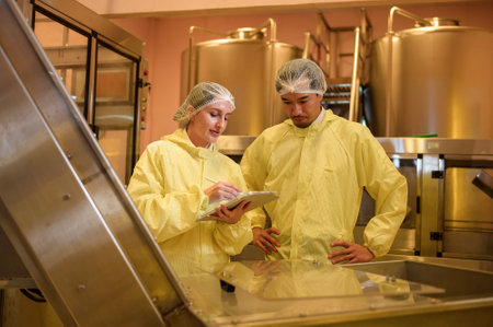 Professional winemaker controlling wine making process and quality at winery factory