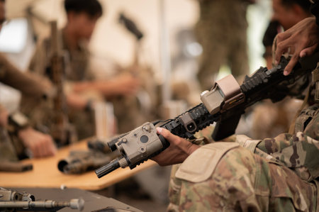 Close up weapon in a military operation