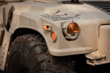 United States Army armored vehicle in a military operationの写真素材