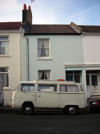 An old wagon parked on a street at the hills of Brighton, Sussex, UK.の写真素材