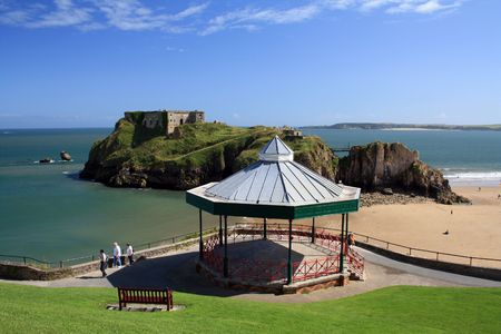 The bandstand on a hill with Saint Catherine island on the distanceの写真素材