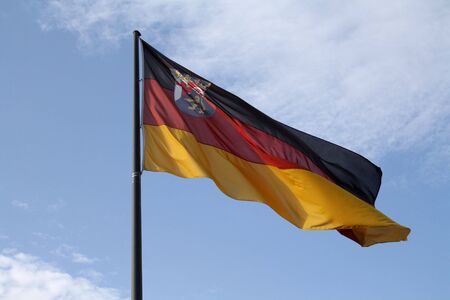 Rhineland-Palatinate flag waving on their mast, German Federal State.の写真素材