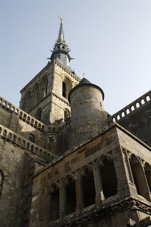 Mont Saint-Michel, France, April 7, 2011: Mayor tower of the Saint Michel Mount Monastery, Lower Normandy, France.のeditorial素材