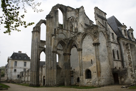 St. Wandrille, France, April 16, 2010: The ruined pavillion of the Abbey of Saint Wandrille, Upper Normandy, France.のeditorial素材