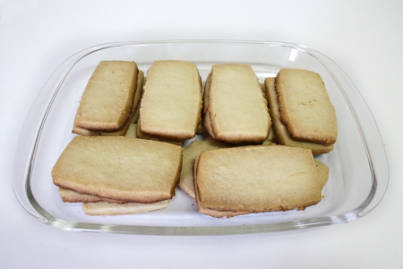 A box of hand-made shortbread, a scottish delicacy. Made from flour, sugar and butter.の写真素材