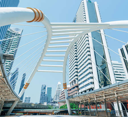 architecture public skywalk bridge at Chong Nonsi skytrain station, Sathorn, Bangkok, Thailandの写真素材