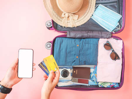 online travel booking and payment conceptの写真素材