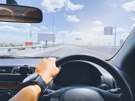 driving on the road, drivers point of view.