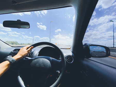 driving on the road, drivers point of view.の写真素材
