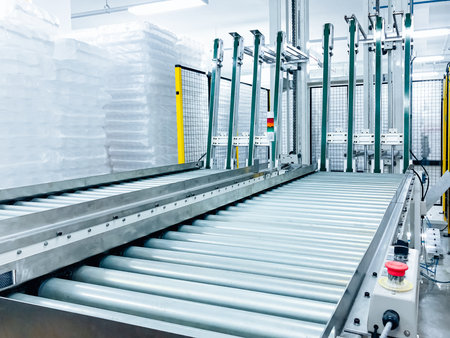 Automated conveyor belt in warehouse