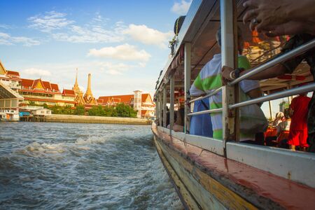 Tourism and travel in Bangkok by the Chao Phraya Express Boatの写真素材