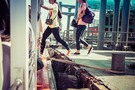 taking the express boat in Bangkokの写真素材