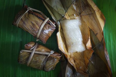 Khao tom mat, Thai traditional dessert made from sticky rice, coconut milk, and banana.の写真素材