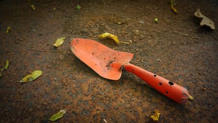 small shovel on the rust plate.の写真素材