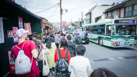 ARASHIYAMA, Kyoto ,Japan - APRIL 2,2018 : ArashiyamaÂ is Kyoto's second-most important sightseeing district. It's filled with temples, shrines and the famedÂ ArashiyamaÂ Bamboo Grove in Arashiyama, Kyoto, Japan.のeditorial素材