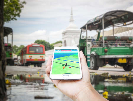 Bangkok, Thailand - July 16, 2016 : Pokemon Go gameplay screenshot on the phone. Pokemon Go is a location-based augmented reality mobile game.のeditorial素材