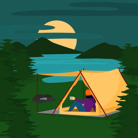 a camping in the mountainsのイラスト素材