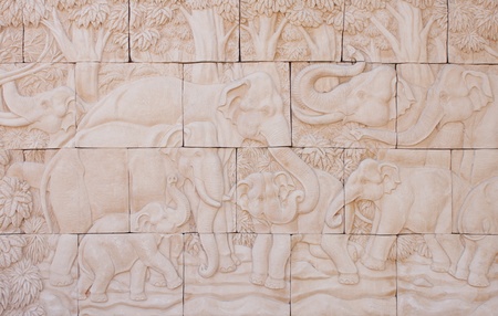 Stucco, the Herd of Elephants in Thailand.の写真素材