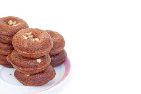 donuts chocolate on a white backgroundの写真素材