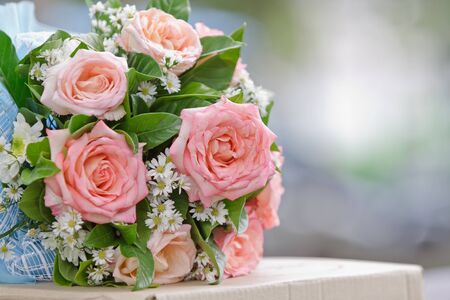 beautiful  bouquet of pink roses before weddingの写真素材