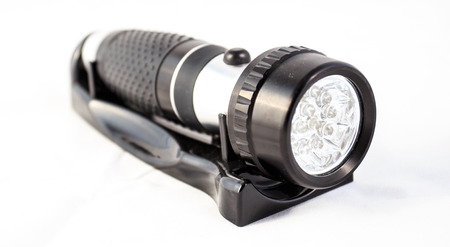 Black flashlight Isolated on white backgroundの写真素材