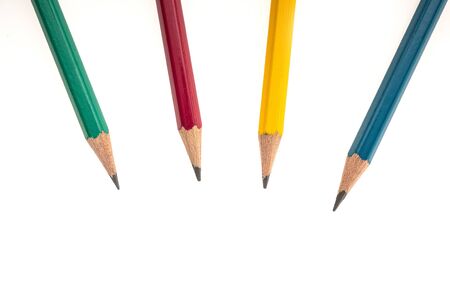 Pencil (yellow, red, blue, green)isolated white backgroundの写真素材