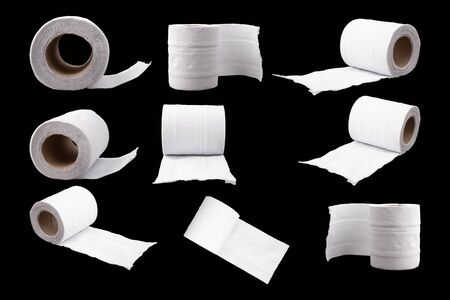 toilet paper isolated on blackの写真素材
