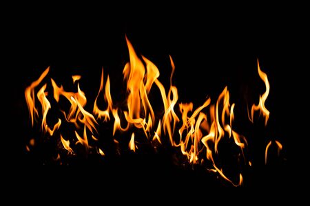 Fire flames on black background. Fire flames isolated on black backgroundの写真素材
