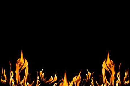 Fire flames on black background. Fire flames isolated on black backgroundの写真素材