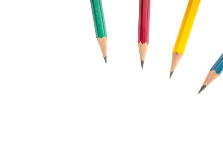 Pencil (yellow, red, blue, green)isolated white backgroundの写真素材