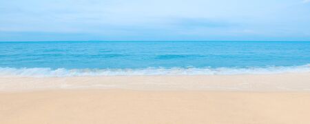 Beautiful beach in summer, blue sea with white sand, Banner background.の写真素材