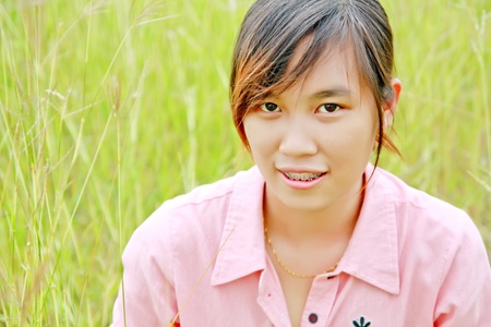 Closeup portrait young womanの写真素材