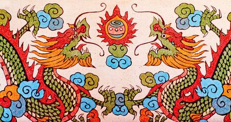 dragon painting on marble wall of chinese templeの写真素材