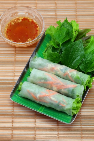 Vietnamese food Fresh Miang,Wrapped in a flour made   from vegetables and spices の写真素材