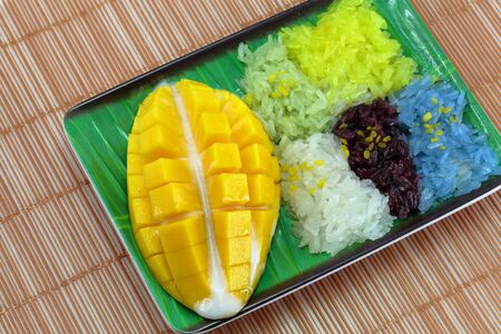 Thai desserts name Mango sticky rice の写真素材