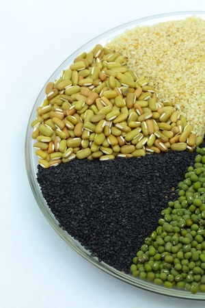 Three kinds of beans and three kinds of sesame の写真素材