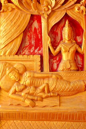 One of the carvings of many stories about the Buddha  Thai Buddhist Temple in the door 