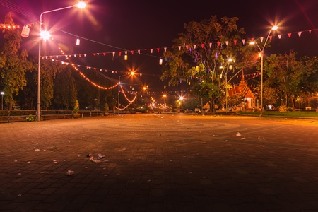 City Pillar Shrine, Thailand, Ubon Ratchathani road at night.